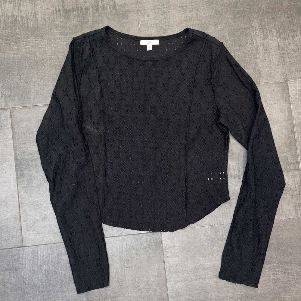 bp Black Eyelet Long Sleeve Scoop Neck Top
